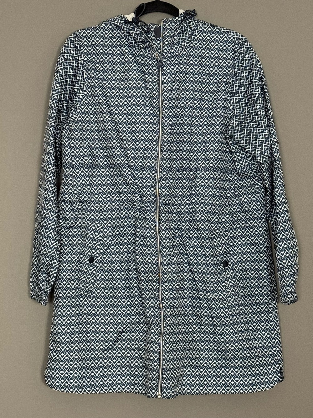 M&S Collection Geometric Hooded Raincoat Women’s Navy White Medium Gorpcore
